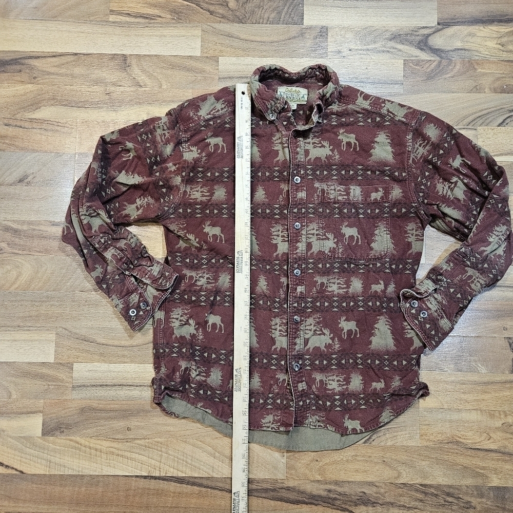 Cabela’s Deerskin Soft Chamois Shirt Men’s M Moose Tree Print Burgundy - Picture 5 of 7